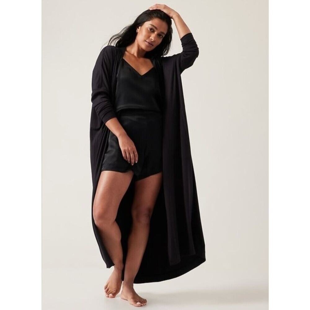 Athleta Modal Robe Black XXS Long Cardigan Sleep Pajama Womens Retail $129
